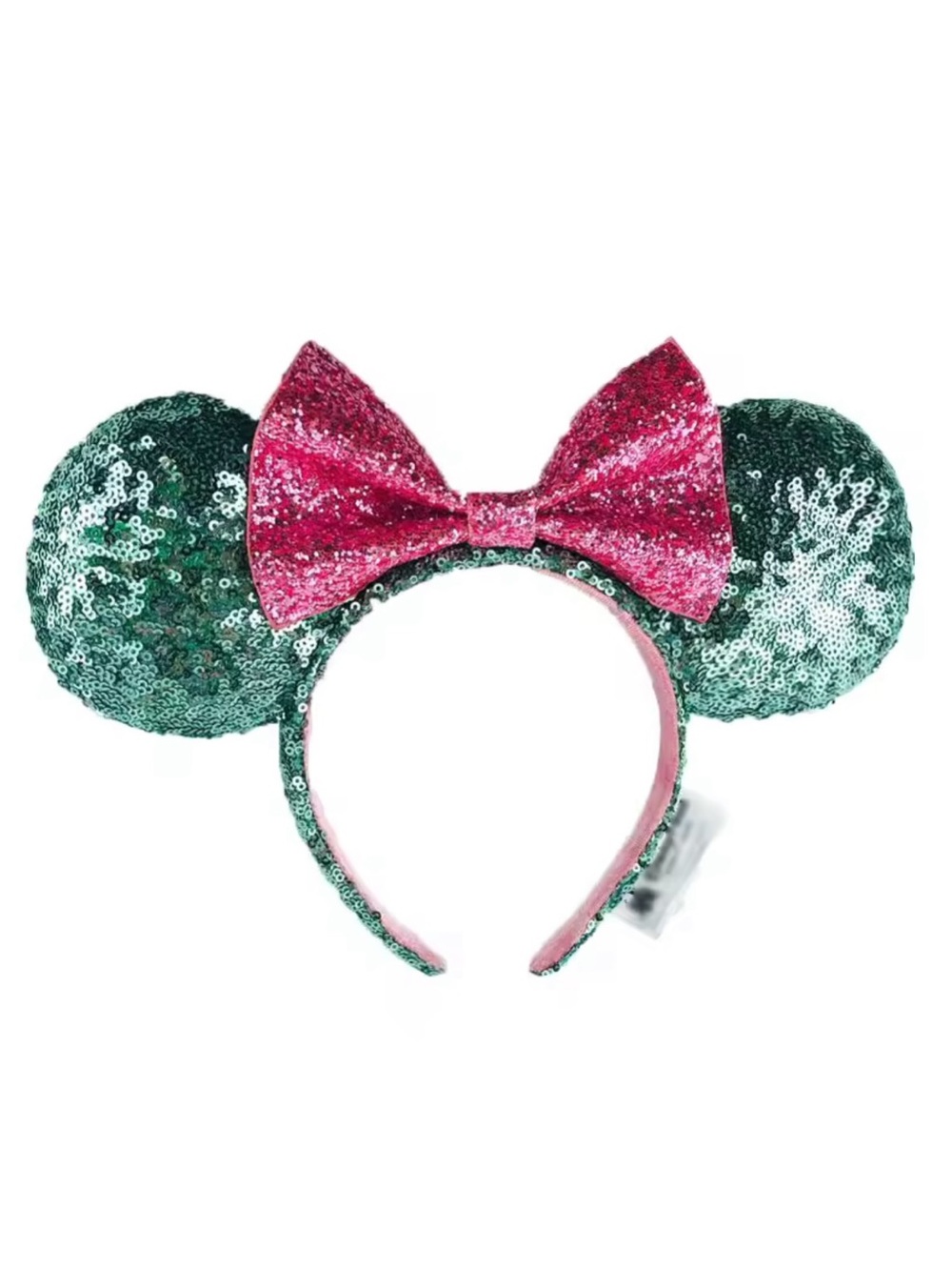 Emerald Green & Pink Sequin Minnie Mouse Ears